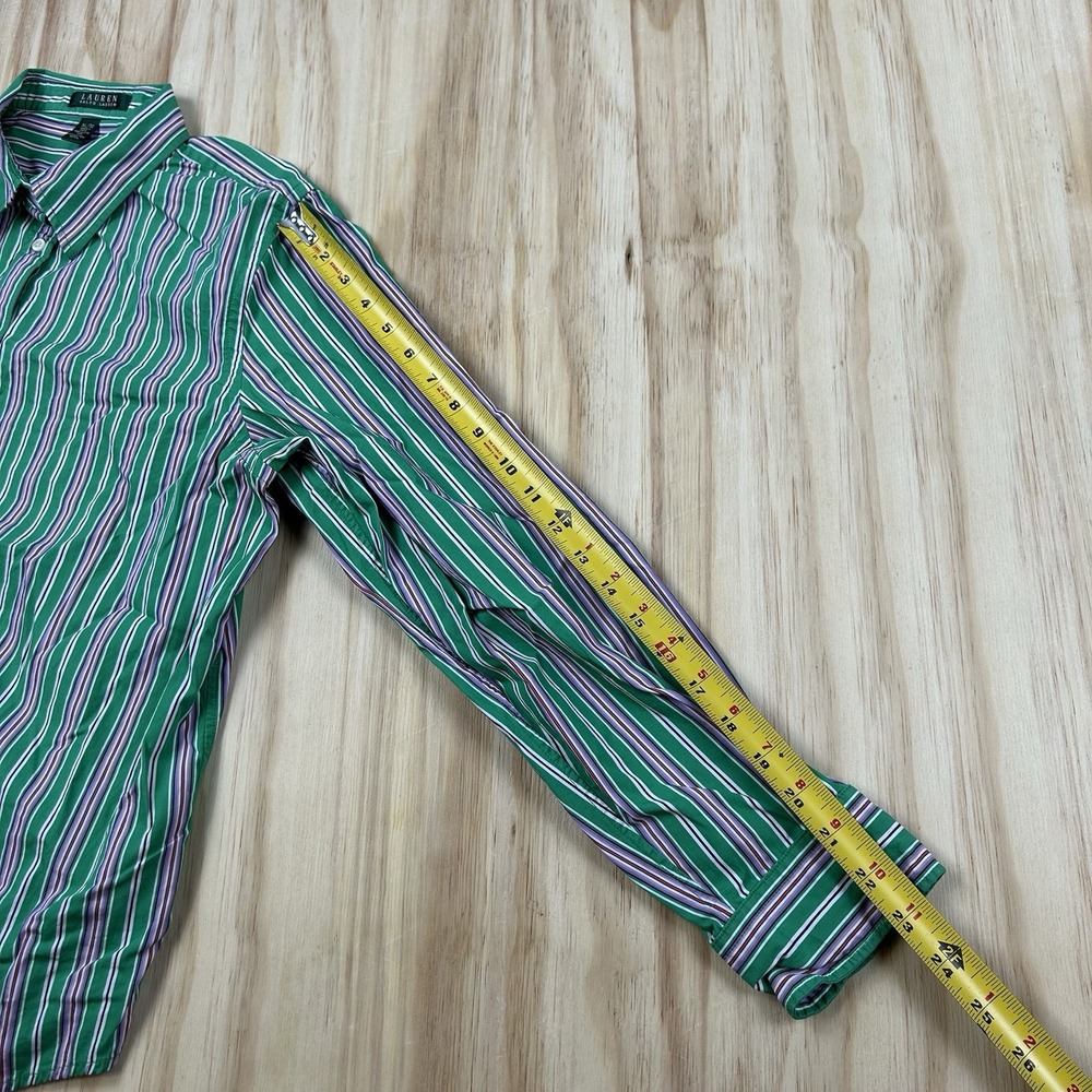 Vintage Lauren Ralph Lauren Women's XL Green Pink Stripe Long Sleeve Button Shir - Picture 5 of 9